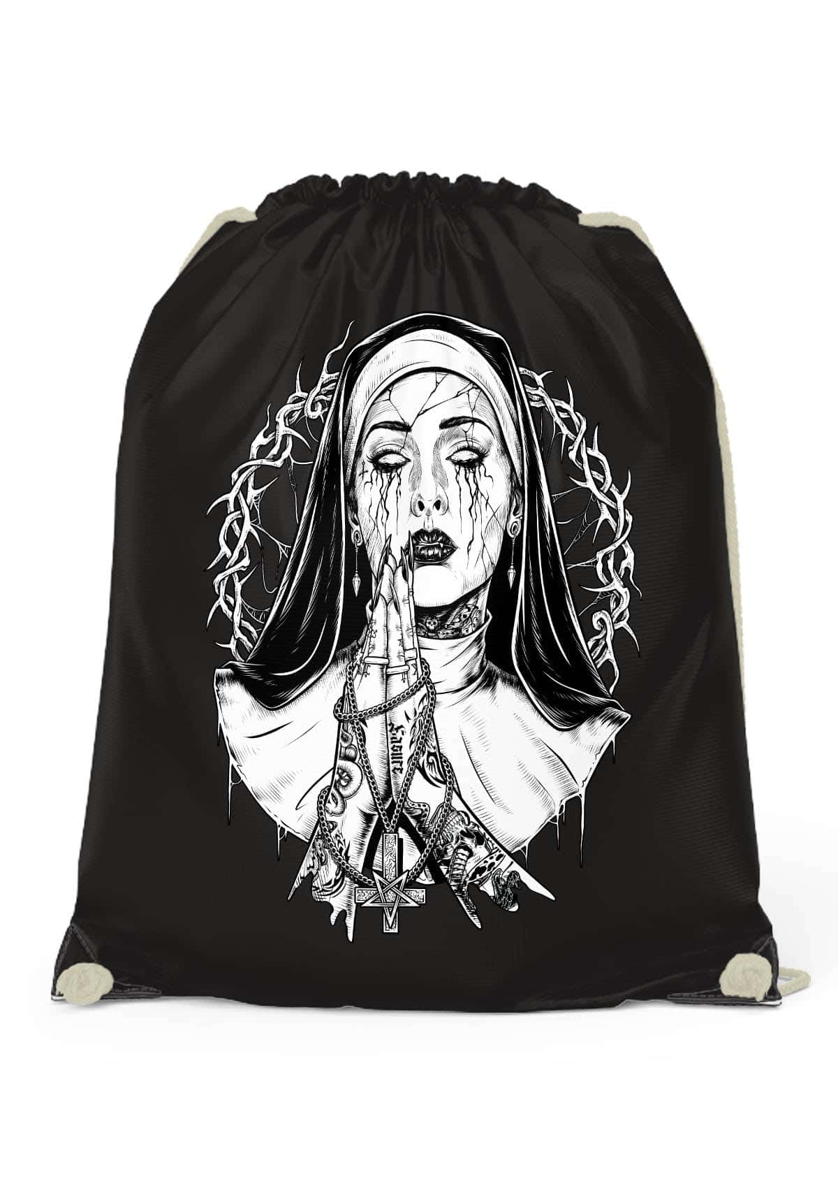 Gothic Demon Nun Gym Bag mit externen Kordelhalterungen